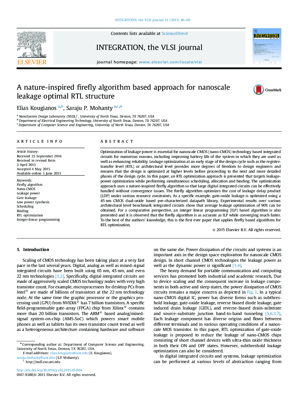 A nature-inspired firefly algorithm based approach for nanoscale leakage optimal RTL structure