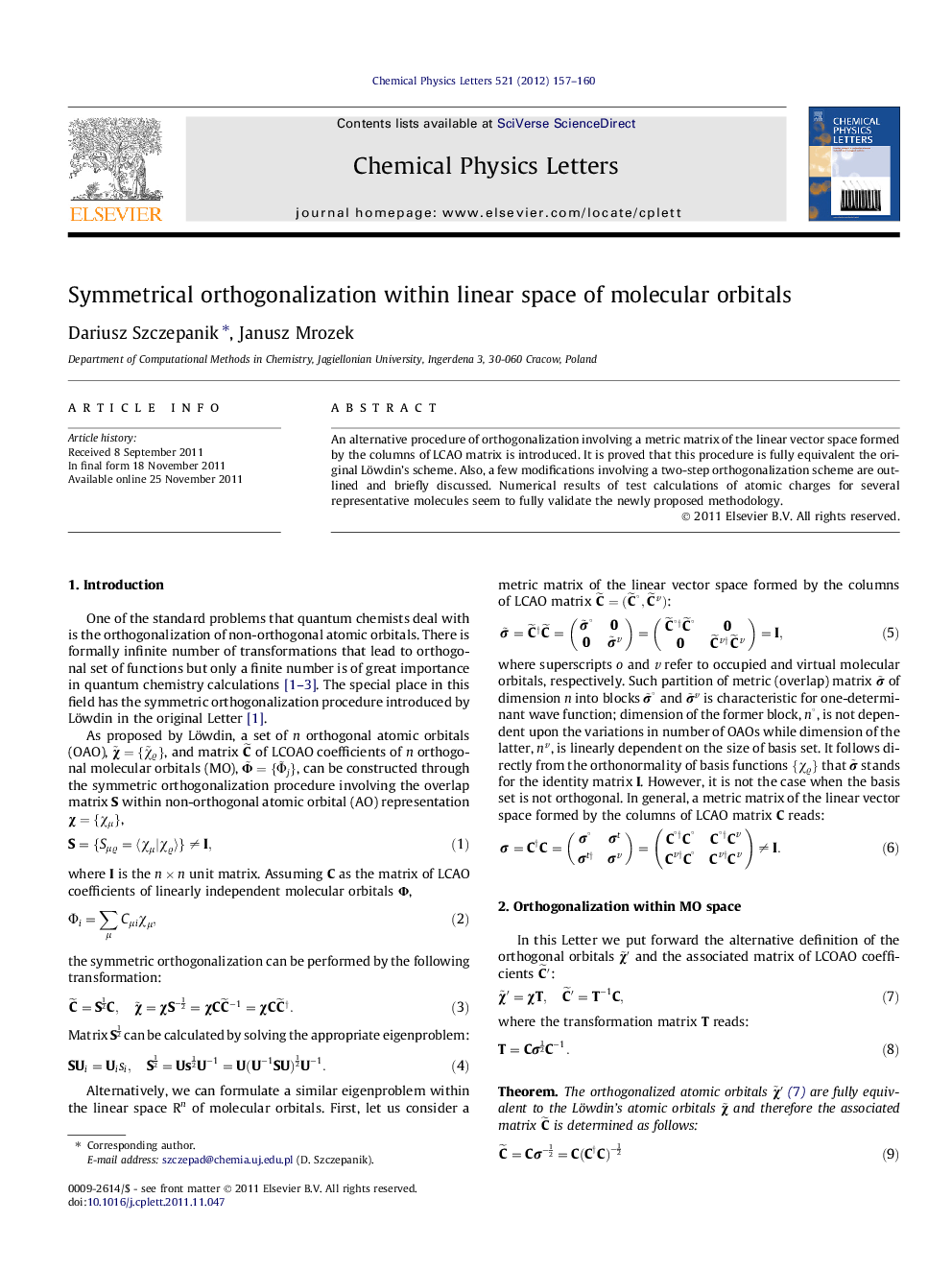 Symmetrical orthogonalization within linear space of molecular orbitals
