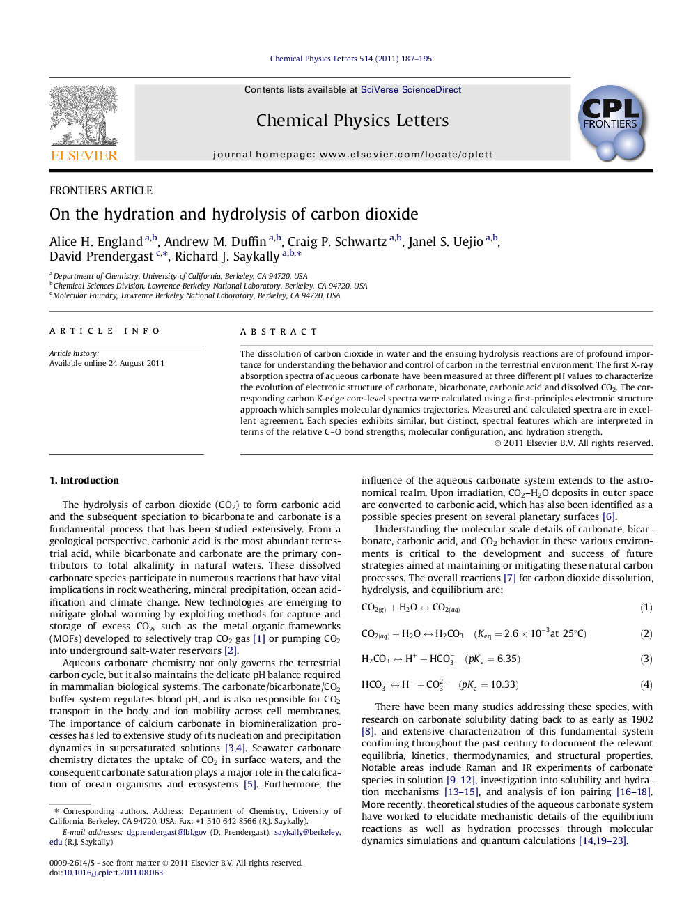 On the hydration and hydrolysis of carbon dioxide