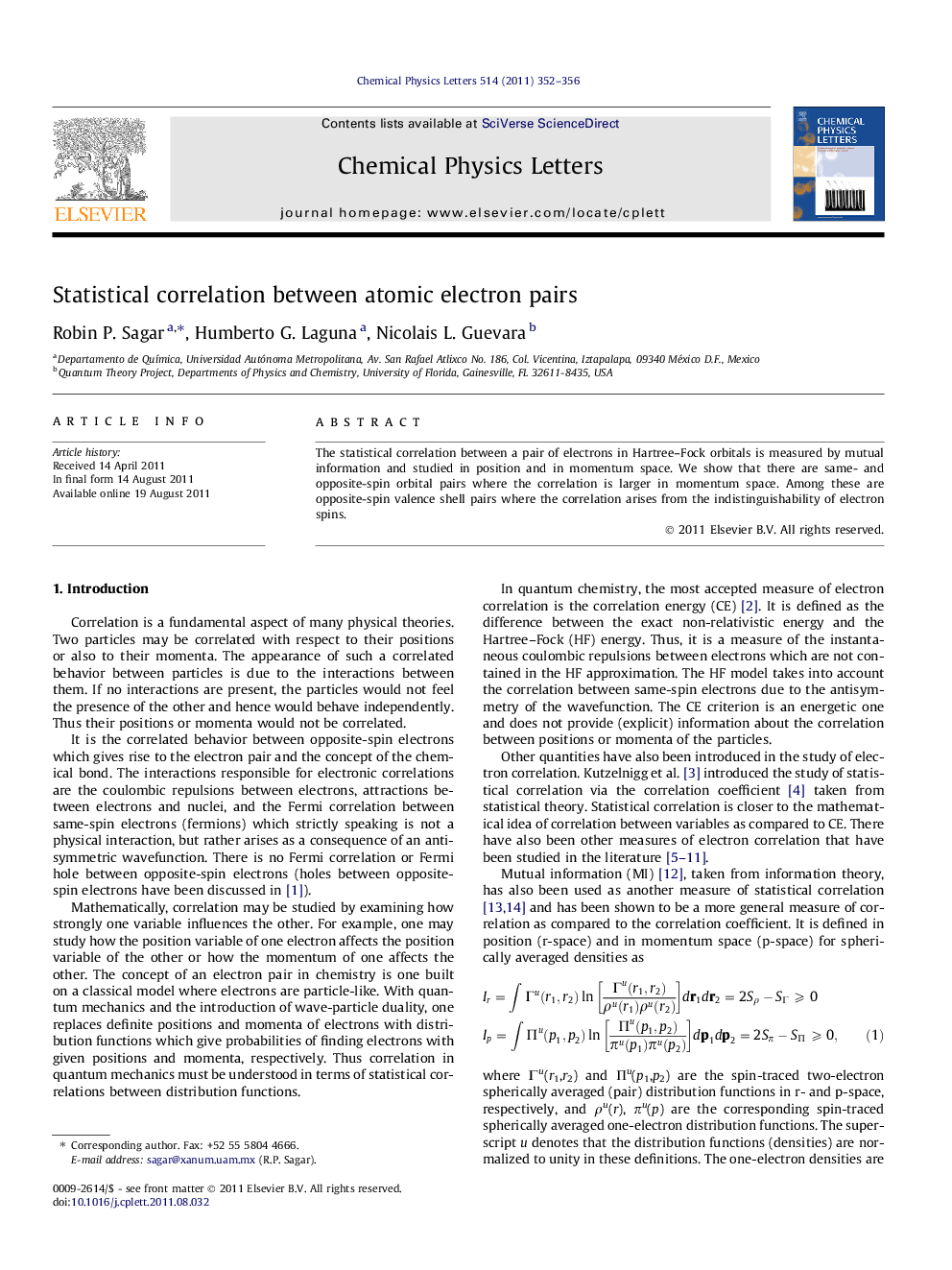Statistical correlation between atomic electron pairs