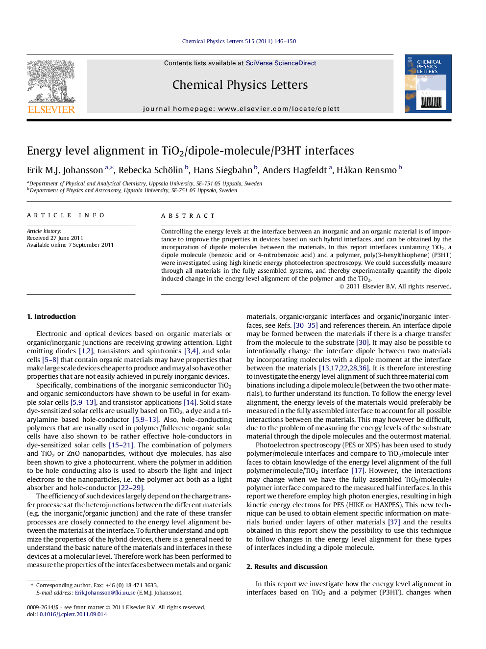 Energy level alignment in TiO2/dipole-molecule/P3HT interfaces