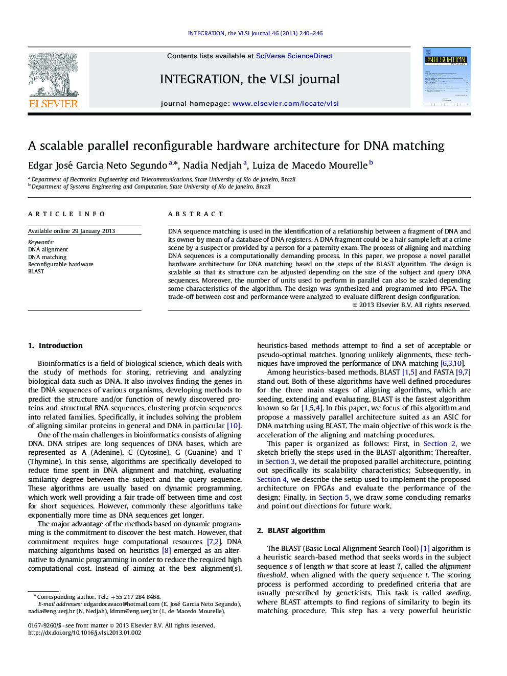 A scalable parallel reconfigurable hardware architecture for DNA matching