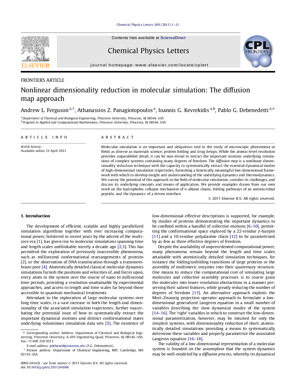 Nonlinear dimensionality reduction in molecular simulation: The diffusion map approach