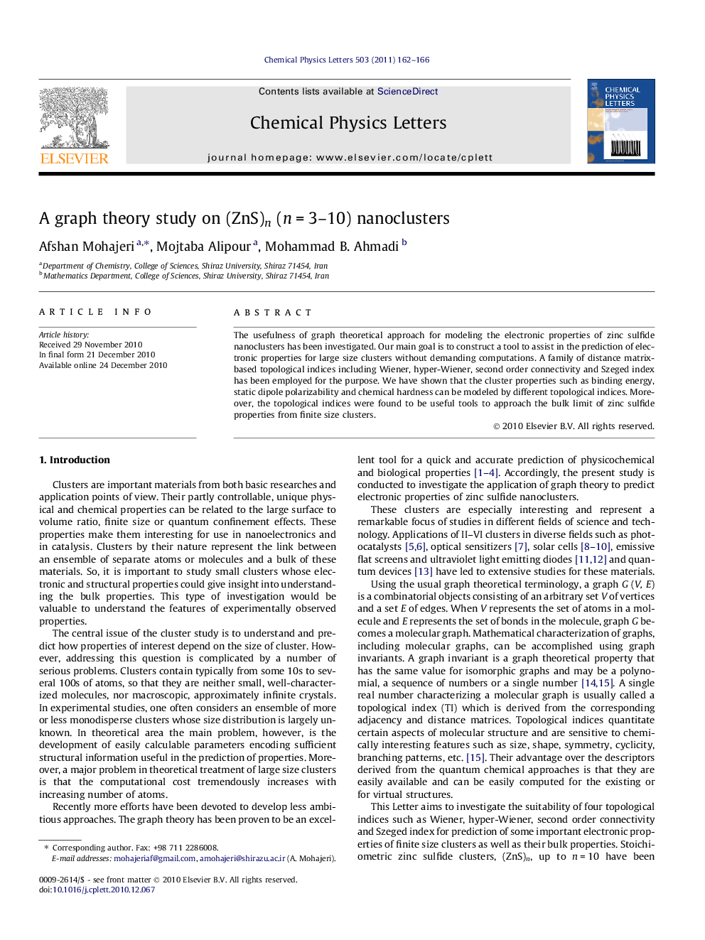 A graph theory study on (ZnS)n (nÂ =Â 3-10) nanoclusters