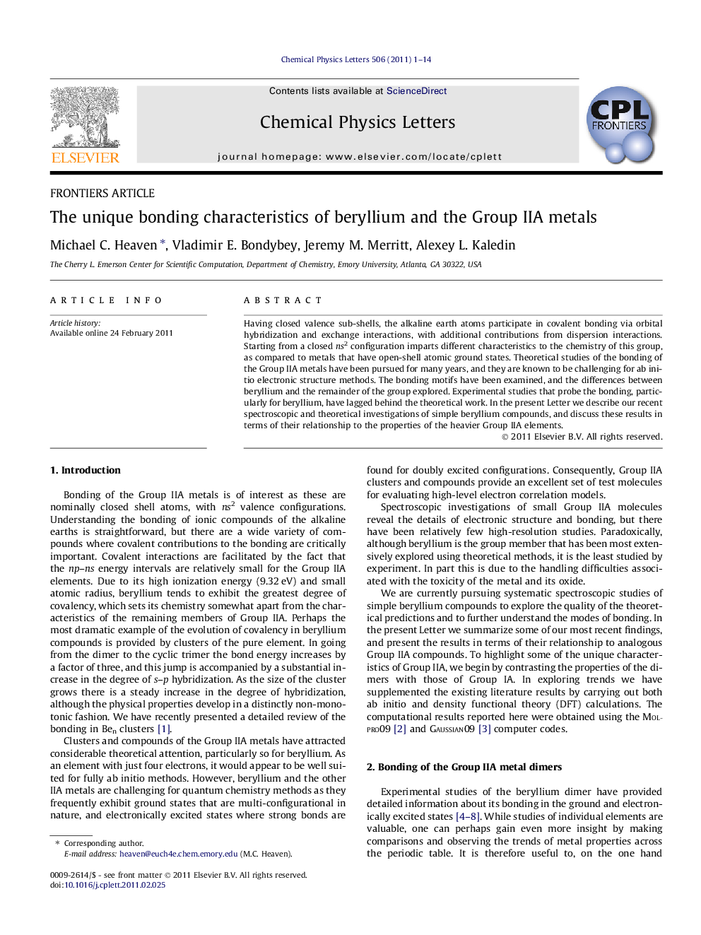 The unique bonding characteristics of beryllium and the Group IIA metals