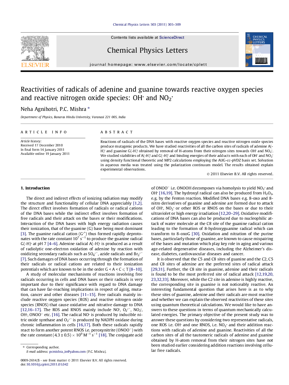Reactivities of radicals of adenine and guanine towards reactive oxygen species and reactive nitrogen oxide species: OH and NO2