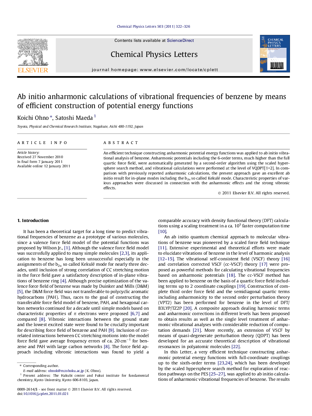 Ab initio anharmonic calculations of vibrational frequencies of benzene by means of efficient construction of potential energy functions
