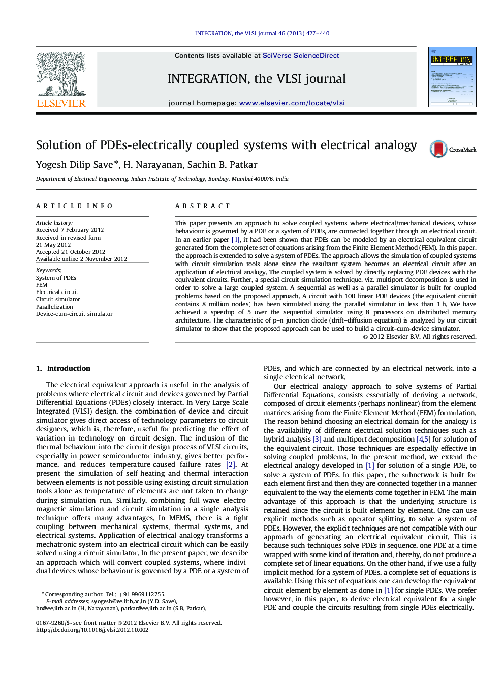 Solution of PDEs-electrically coupled systems with electrical analogy