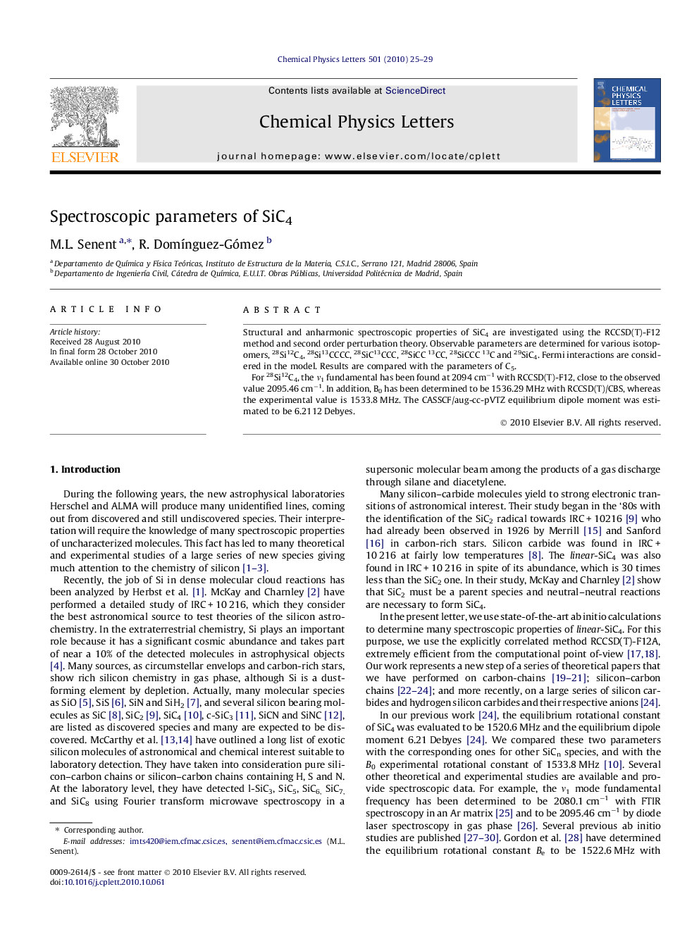 Spectroscopic parameters of SiC4