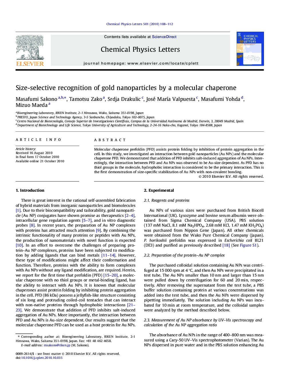 Size-selective recognition of gold nanoparticles by a molecular chaperone