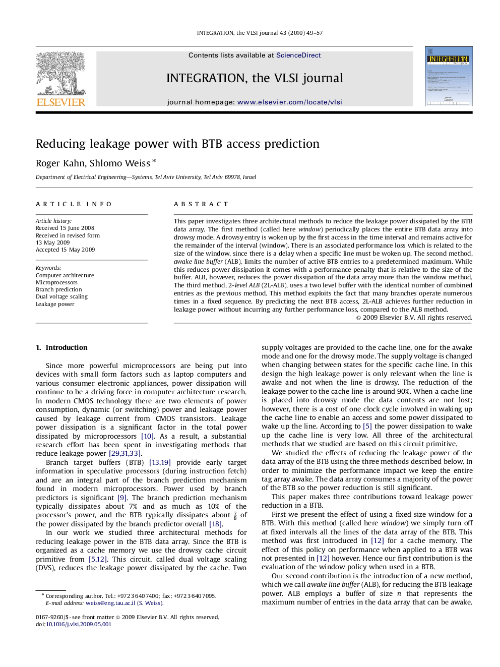 Reducing leakage power with BTB access prediction