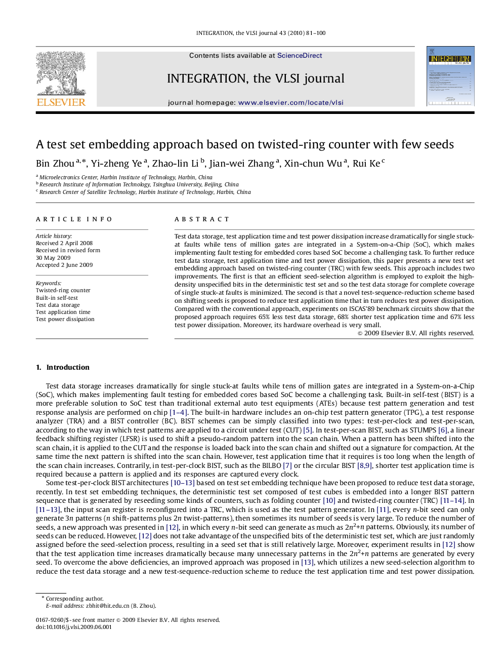 A test set embedding approach based on twisted-ring counter with few seeds