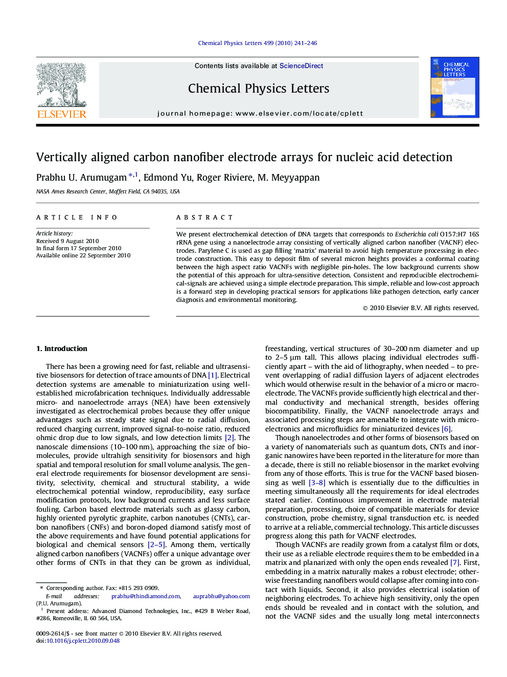 Vertically aligned carbon nanofiber electrode arrays for nucleic acid detection