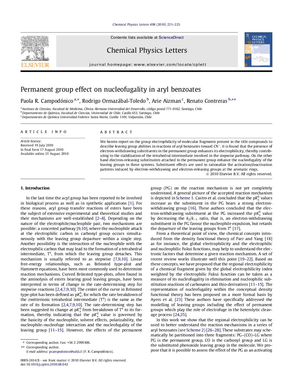Permanent group effect on nucleofugality in aryl benzoates