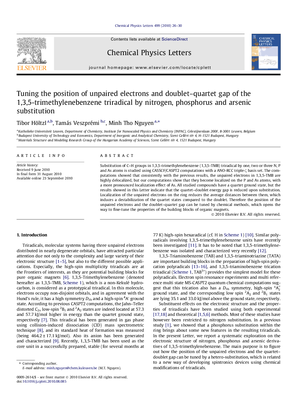 Tuning the position of unpaired electrons and doublet-quartet gap of the 1,3,5-trimethylenebenzene triradical by nitrogen, phosphorus and arsenic substitution