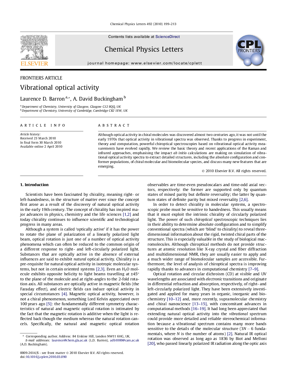 Vibrational optical activity