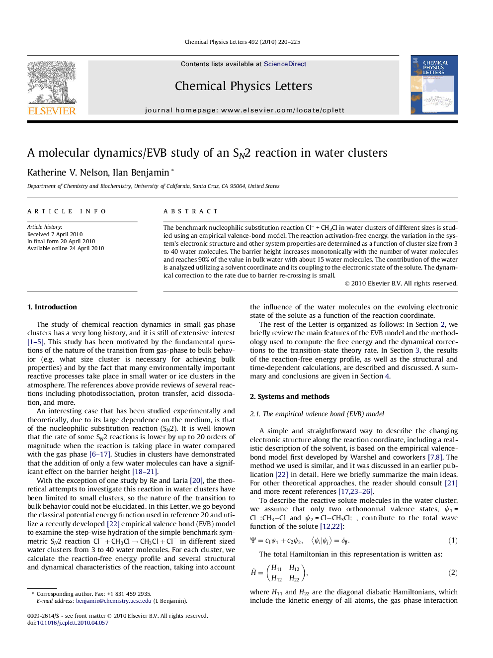 A molecular dynamics/EVB study of an SN2 reaction in water clusters