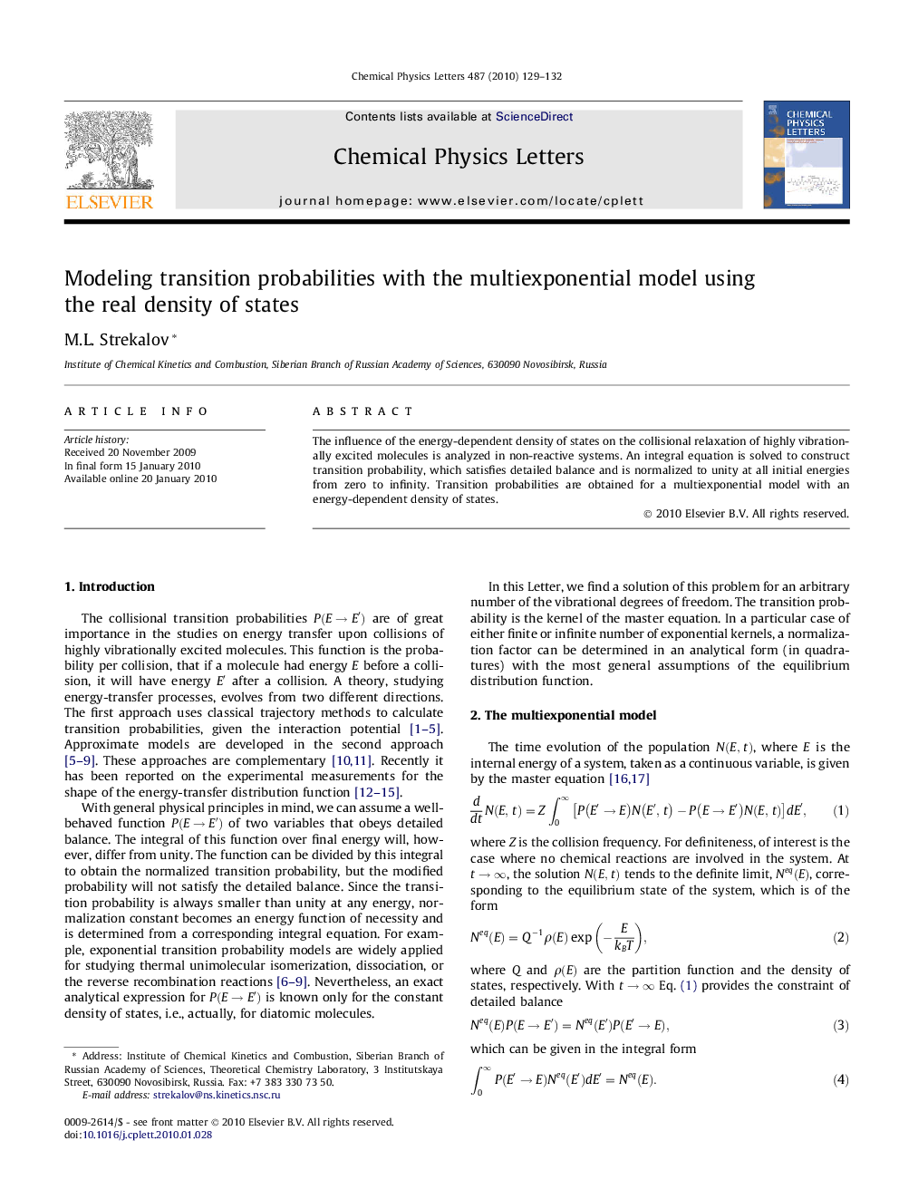 Modeling transition probabilities with the multiexponential model using the real density of states