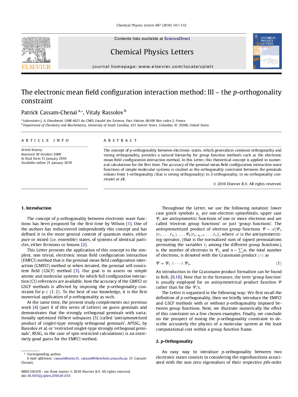 The electronic mean field configuration interaction method: III - the p-orthogonality constraint
