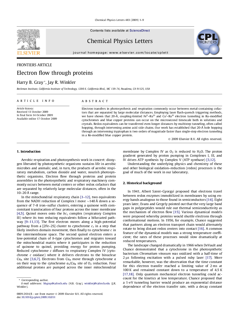 Electron flow through proteins