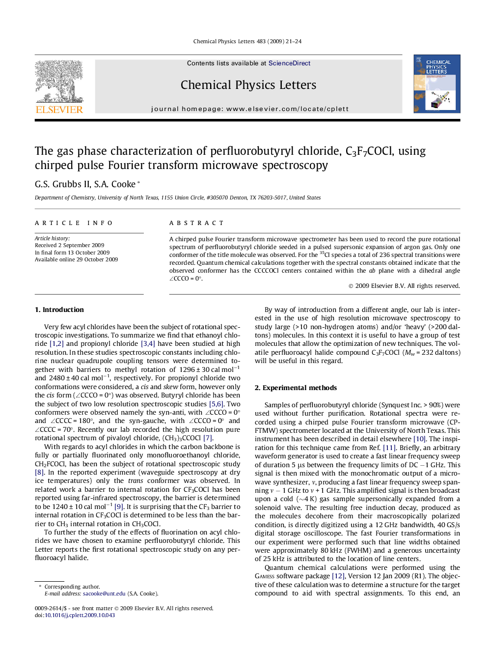 The gas phase characterization of perfluorobutyryl chloride, C3F7COCl, using chirped pulse Fourier transform microwave spectroscopy