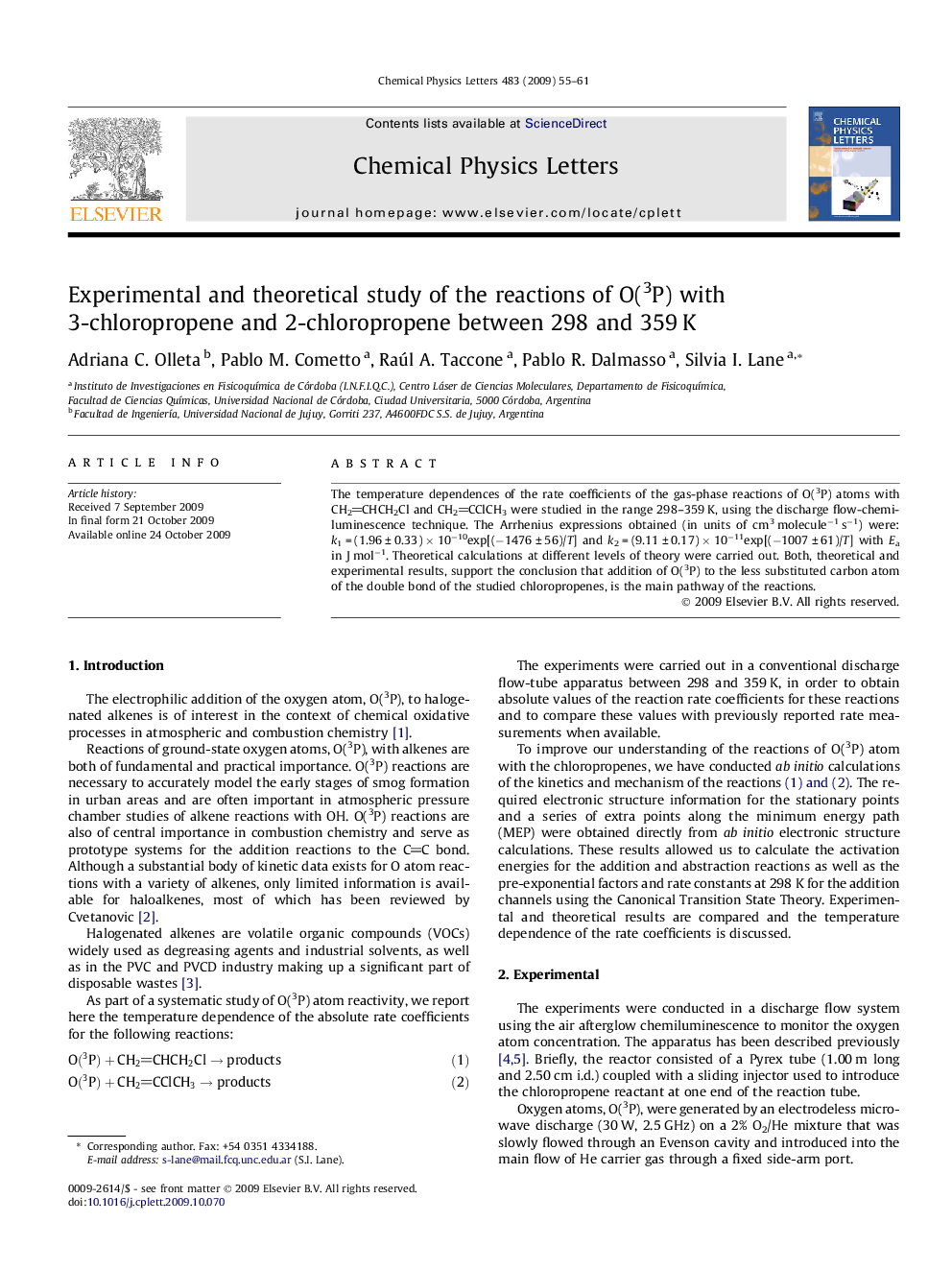 Experimental and theoretical study of the reactions of O(3P) with 3-chloropropene and 2-chloropropene between 298 and 359Â K