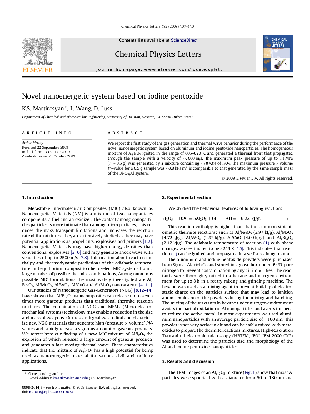 Novel nanoenergetic system based on iodine pentoxide