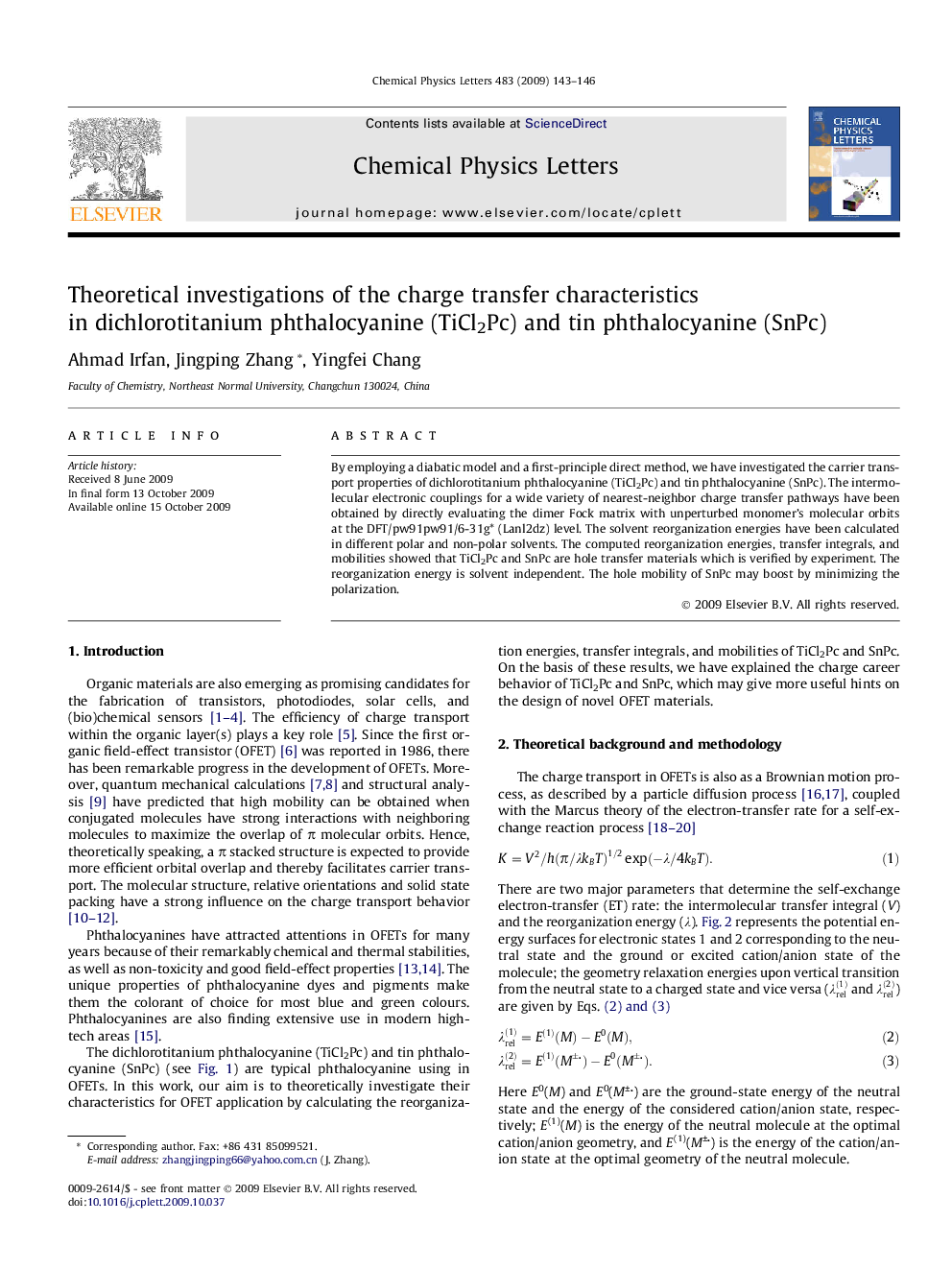 Theoretical investigations of the charge transfer characteristics in dichlorotitanium phthalocyanine (TiCl2Pc) and tin phthalocyanine (SnPc)