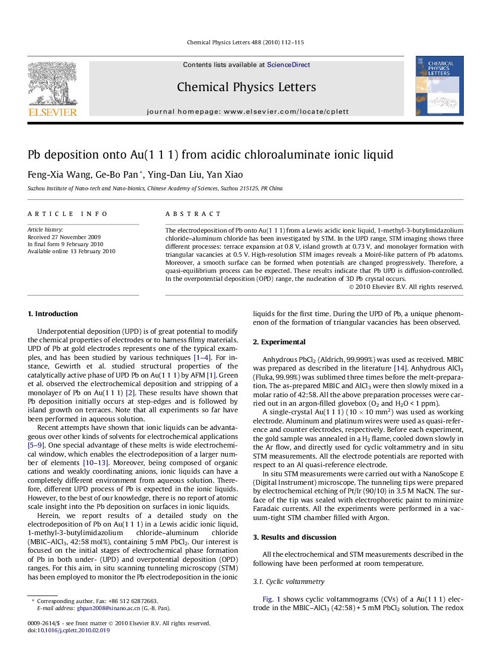 Pb deposition onto Au(1Â 1Â 1) from acidic chloroaluminate ionic liquid