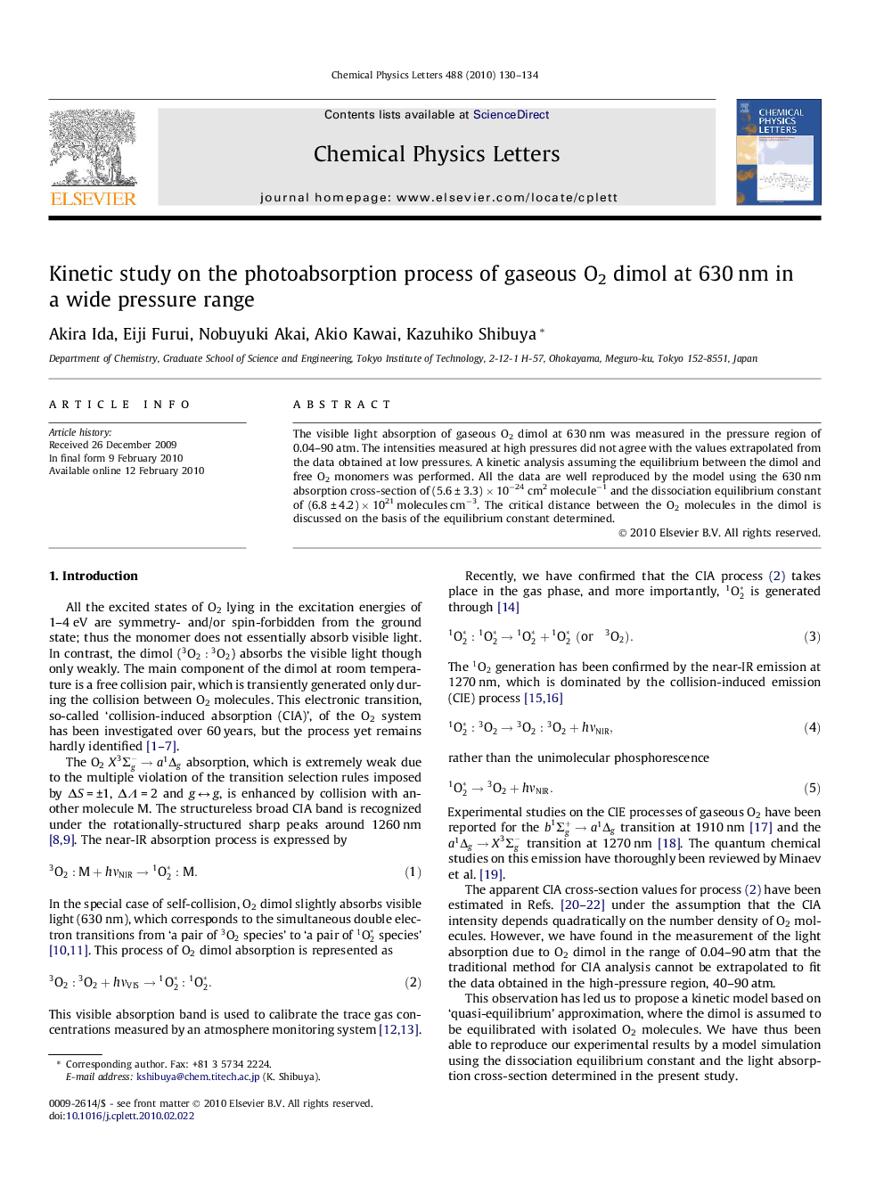 Kinetic study on the photoabsorption process of gaseous O2 dimol at 630Â nm in a wide pressure range