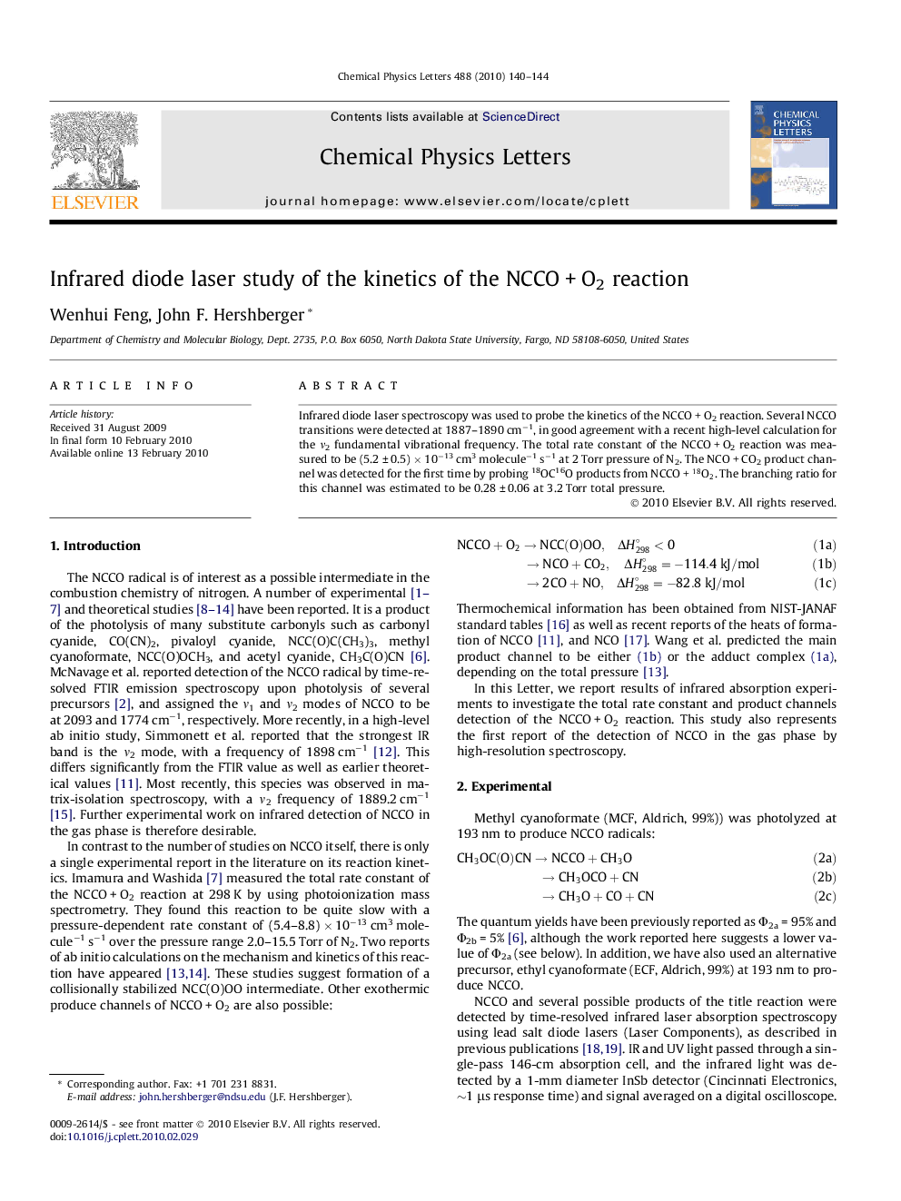Infrared diode laser study of the kinetics of the NCCOÂ +Â O2 reaction