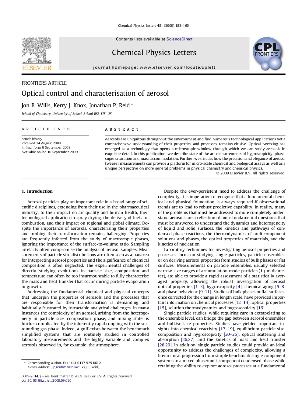 Optical control and characterisation of aerosol