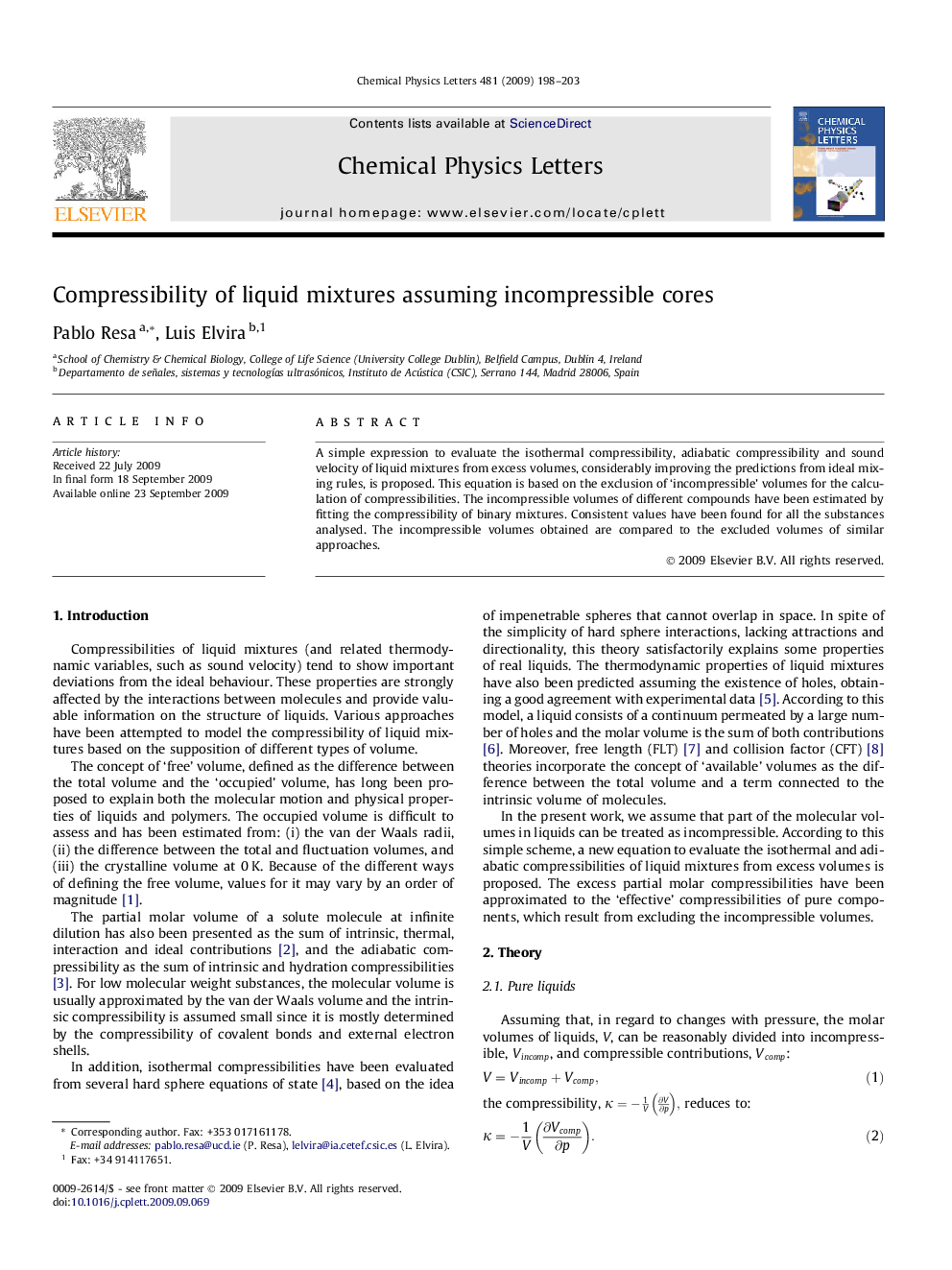 Compressibility of liquid mixtures assuming incompressible cores