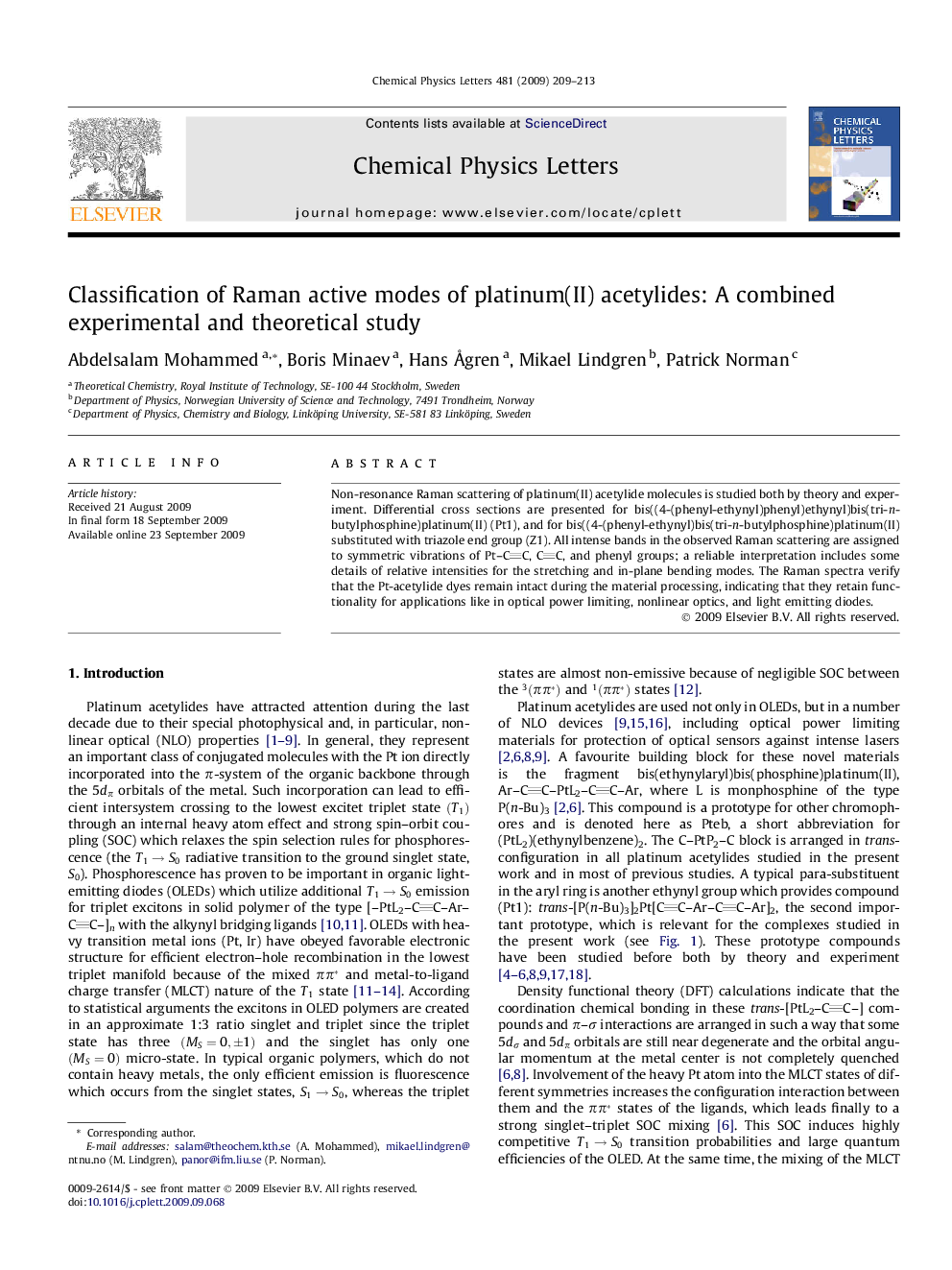 Classification of Raman active modes of platinum(II) acetylides: A combined experimental and theoretical study