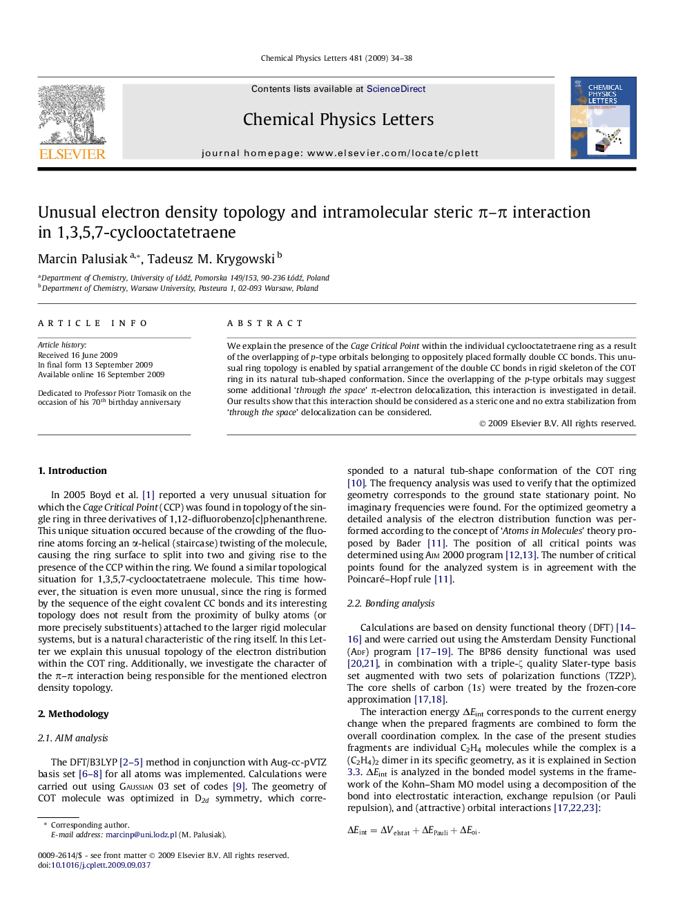 Unusual electron density topology and intramolecular steric Ï-Ï interaction in 1,3,5,7-cyclooctatetraene
