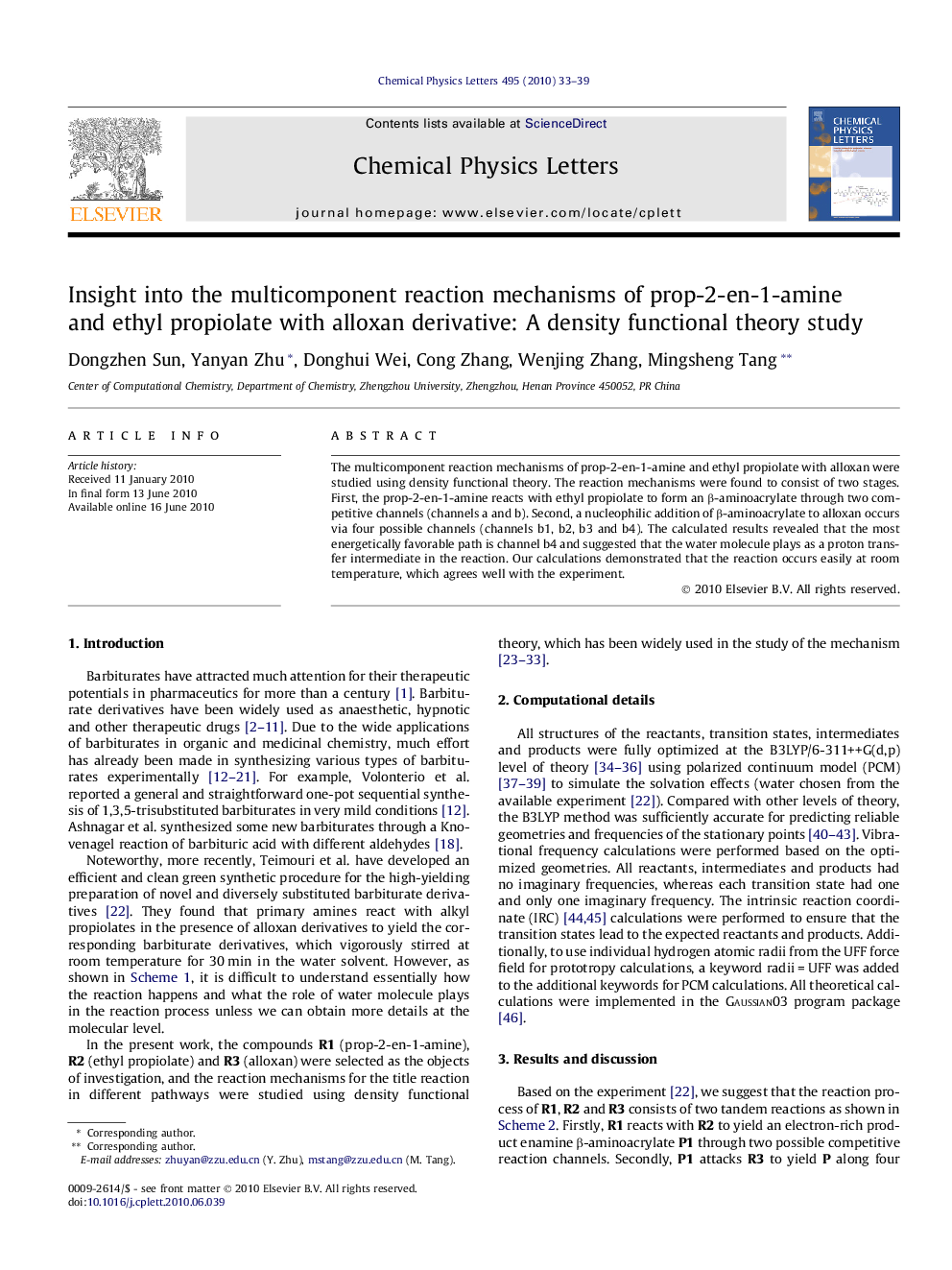 Insight into the multicomponent reaction mechanisms of prop-2-en-1-amine and ethyl propiolate with alloxan derivative: A density functional theory study