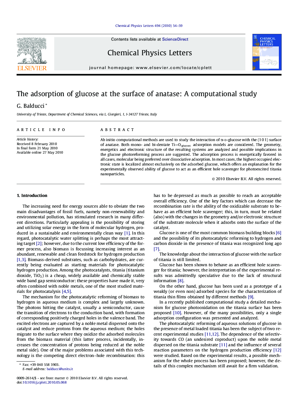The adsorption of glucose at the surface of anatase: A computational study