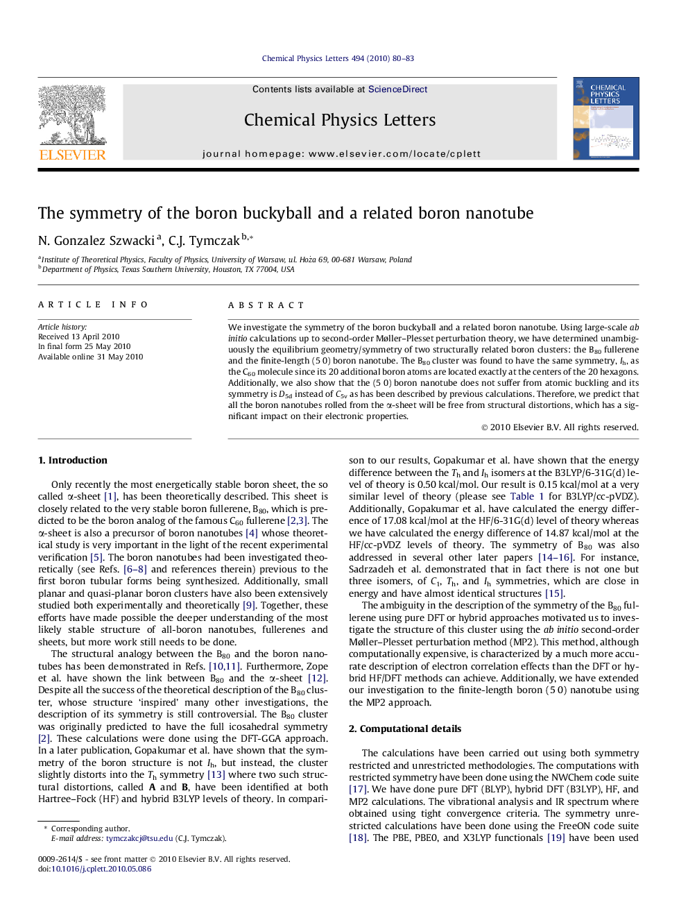 The symmetry of the boron buckyball and a related boron nanotube