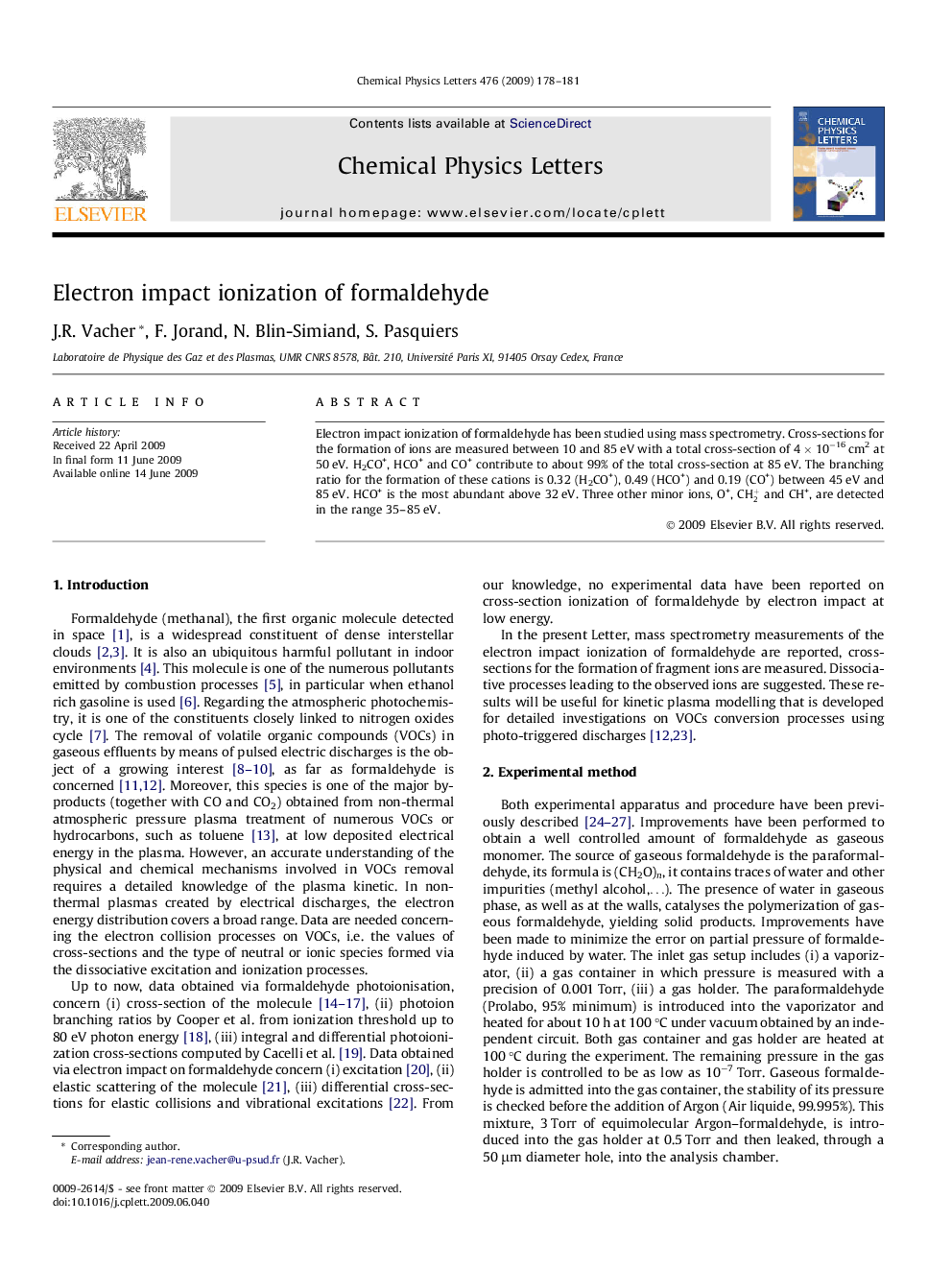 Electron impact ionization of formaldehyde