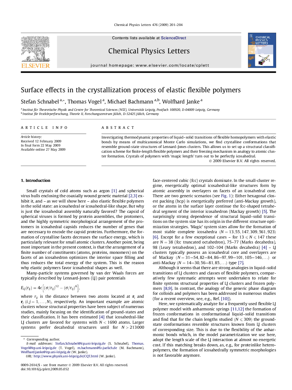 Surface effects in the crystallization process of elastic flexible polymers