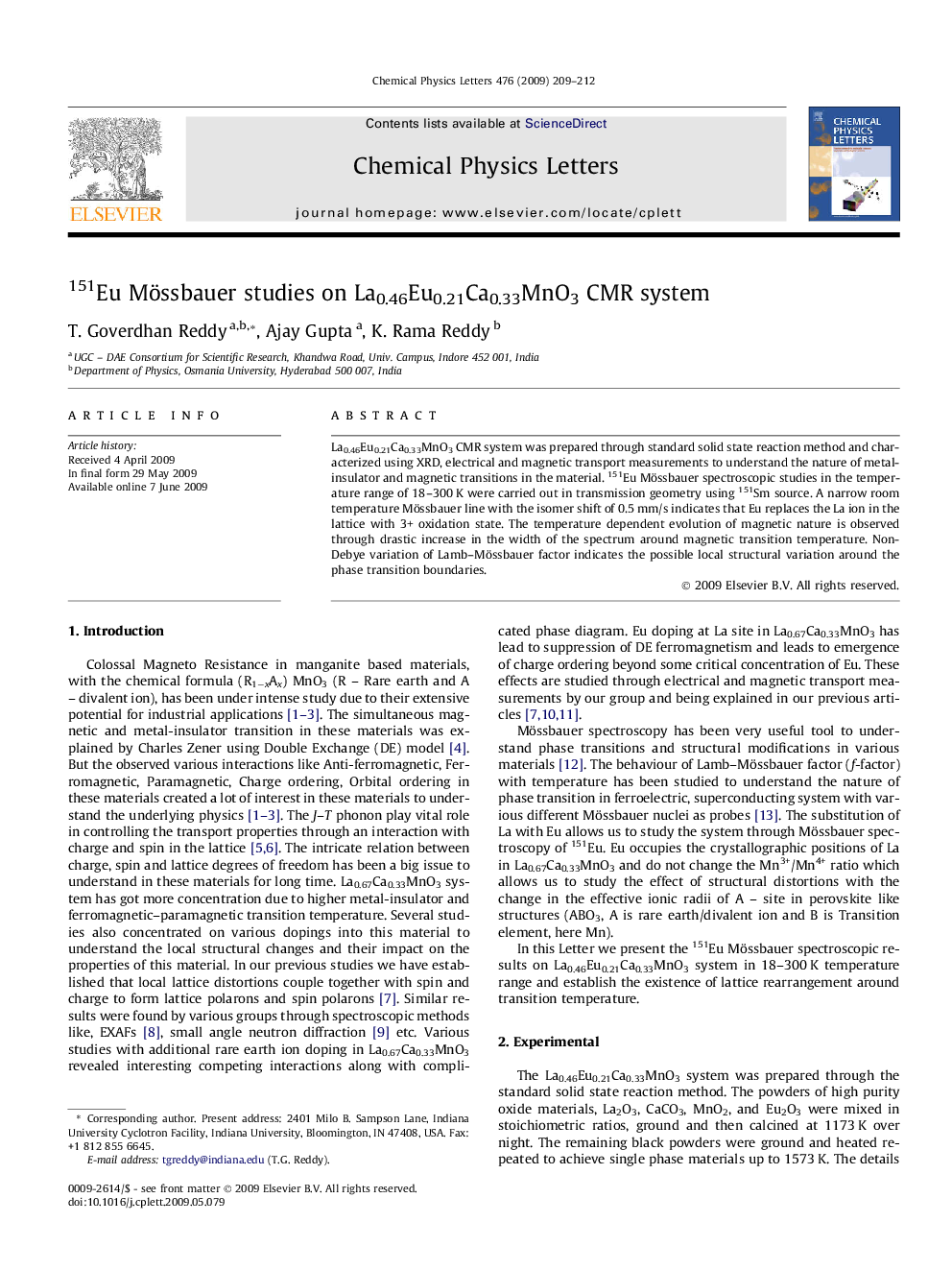 151Eu Mössbauer studies on La0.46Eu0.21Ca0.33MnO3 CMR system