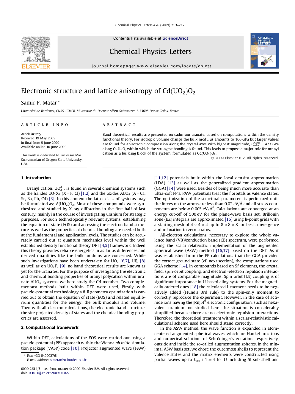 Electronic structure and lattice anisotropy of Cd(UO2)O2