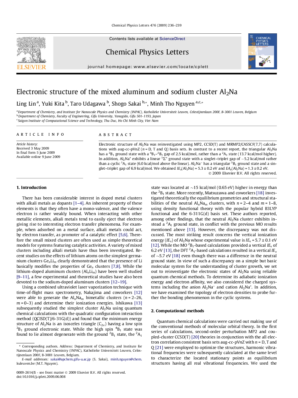 Electronic structure of the mixed aluminum and sodium cluster Al2Na