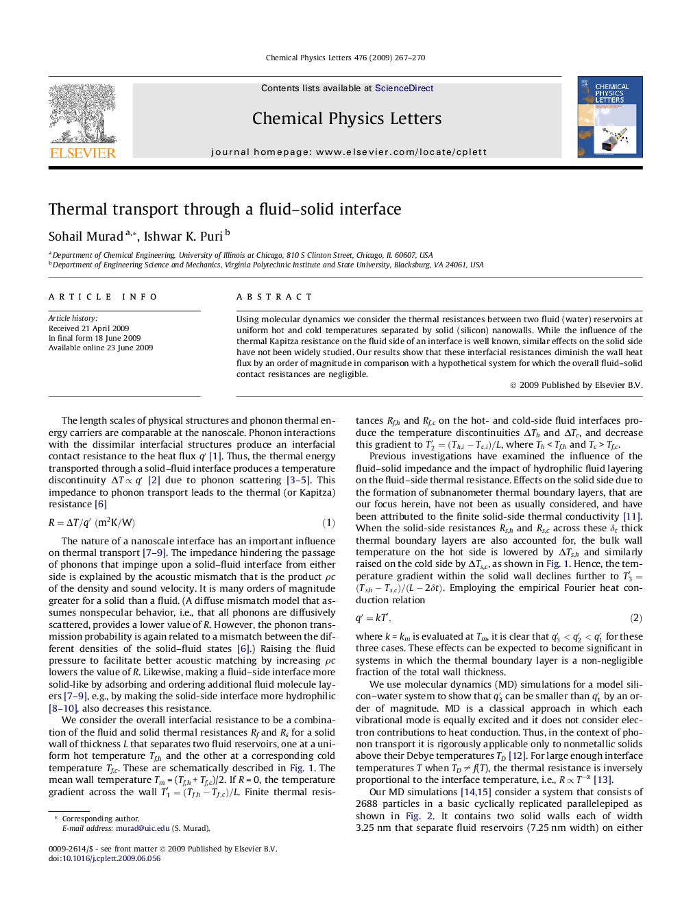 Thermal transport through a fluid-solid interface