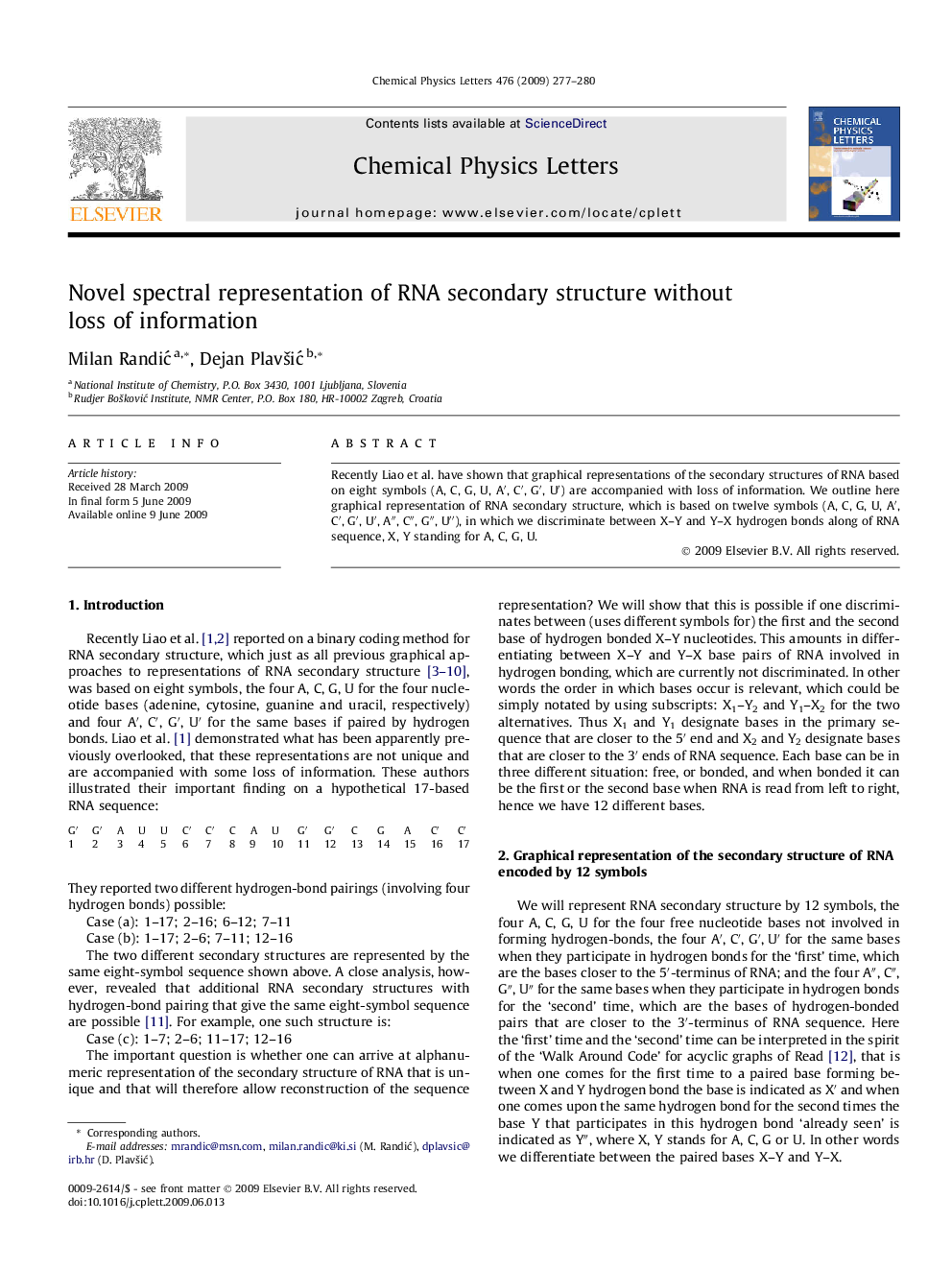 Novel spectral representation of RNA secondary structure without loss of information