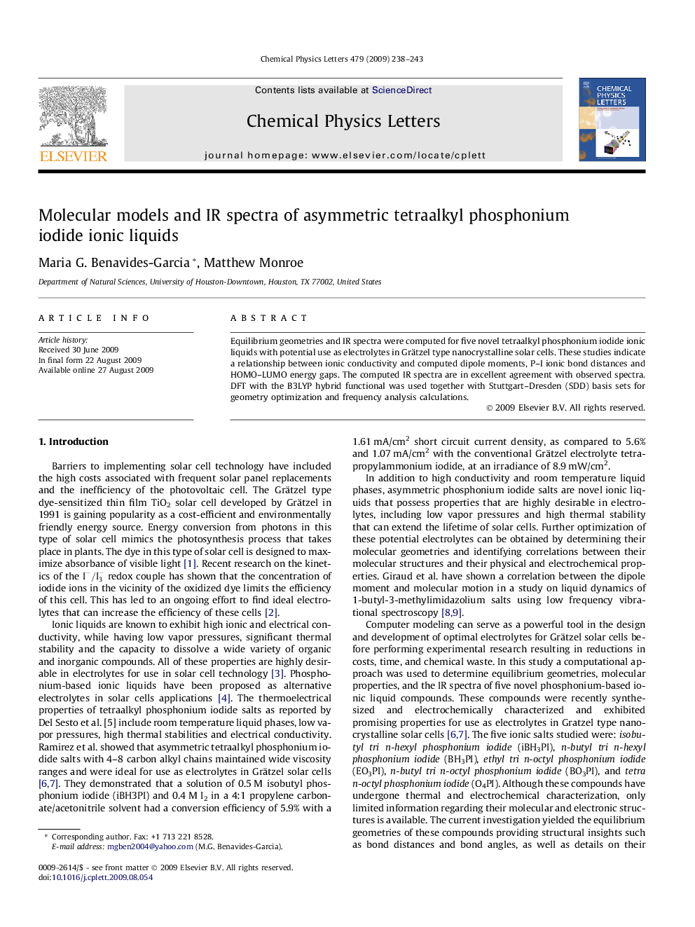 Molecular models and IR spectra of asymmetric tetraalkyl phosphonium iodide ionic liquids