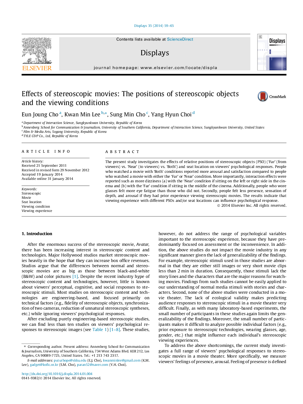 Effects of stereoscopic movies: The positions of stereoscopic objects and the viewing conditions