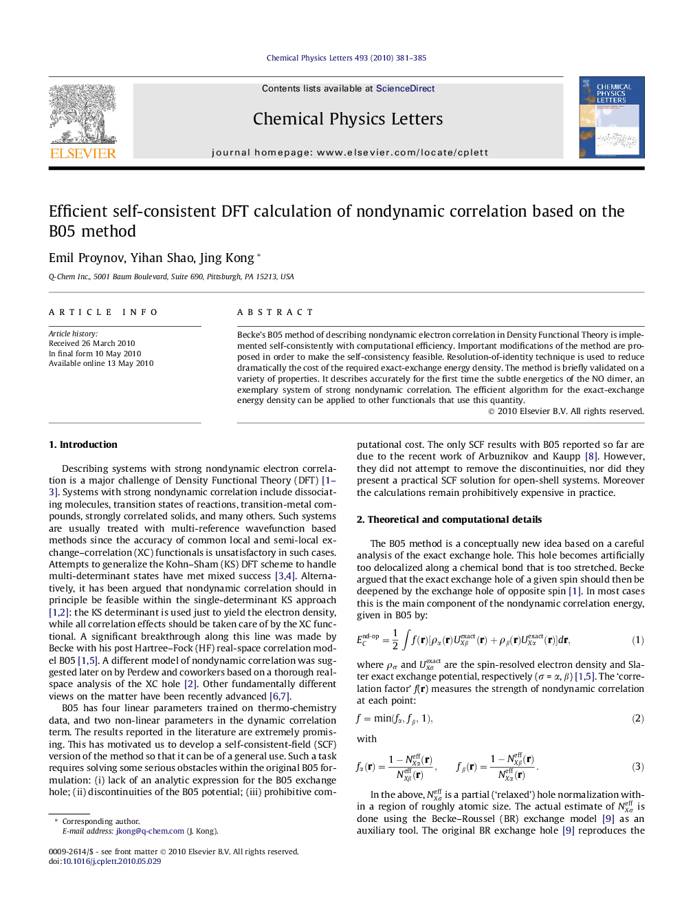 Efficient self-consistent DFT calculation of nondynamic correlation based on the B05 method