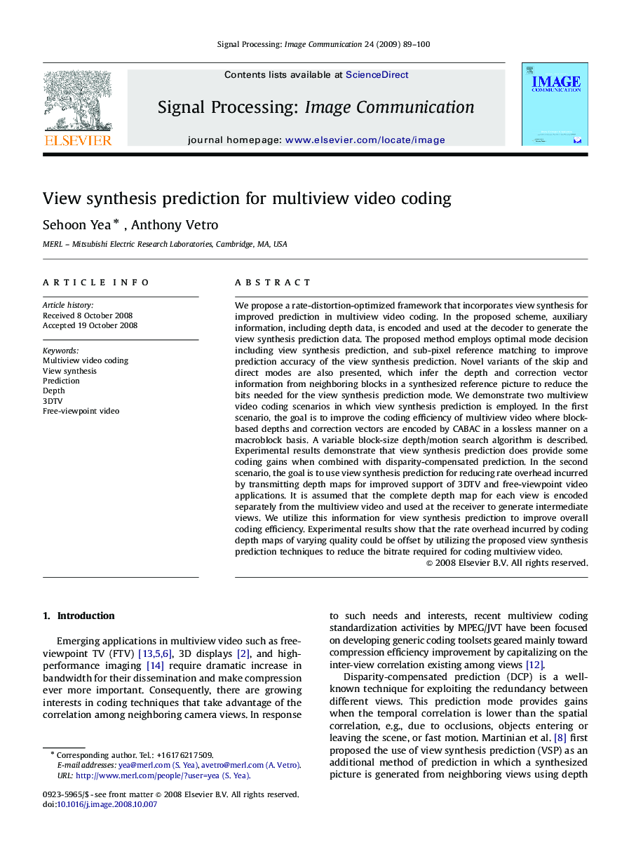 View synthesis prediction for multiview video coding
