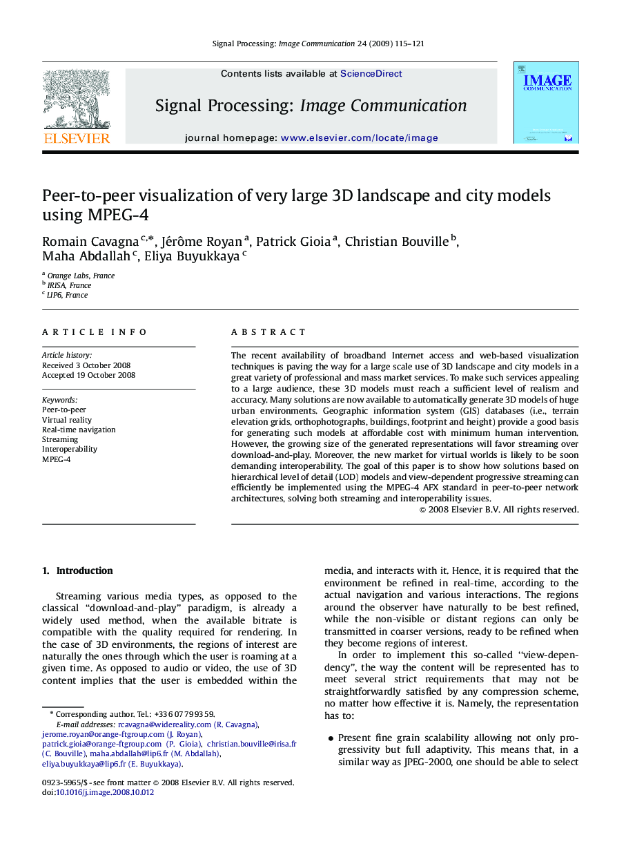 Peer-to-peer visualization of very large 3D landscape and city models using MPEG-4